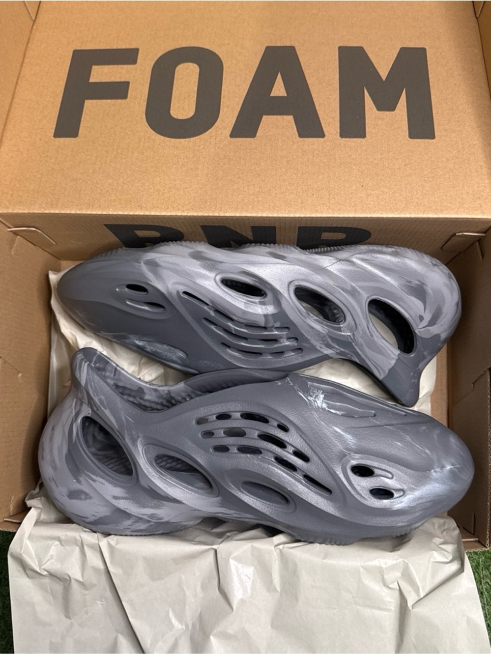 adidas Grey Marble Foam Slip-On Sneakers